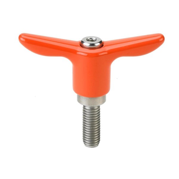 Morton Adjustable Handle, T-Handle Design, Cast Zinc, M10 x 50mm Stainless Steel External Thread, 78mm Handle Diameter, Safety Orange TH-422SS-OR